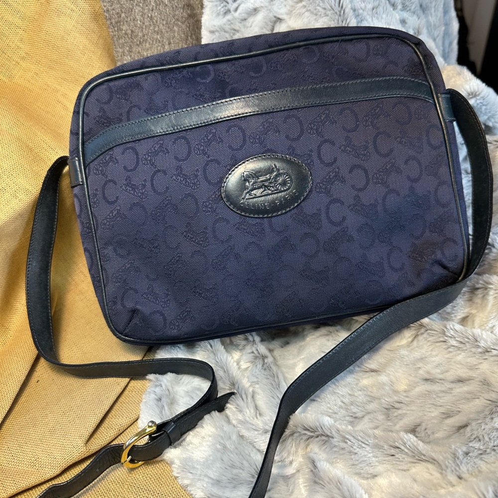 Celine Navy Monogram Shoulder Bag. Sophisticated Luxury. $450
